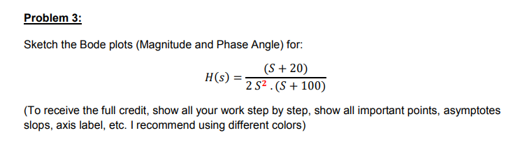 Solved Problem 3: Sketch the Bode plots (Magnitude and Phase | Chegg.com