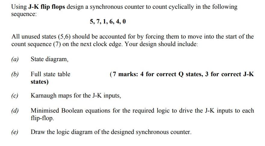 Solved Using J-K Flip Flops Design A Synchronous Counter To | Chegg.com