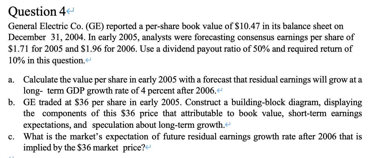 Solved General Electric Co. (GE) reported a per-share book | Chegg.com