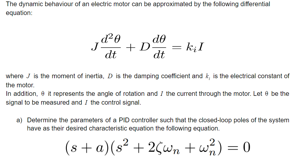 The dynamic behaviour of an electric motor can be | Chegg.com