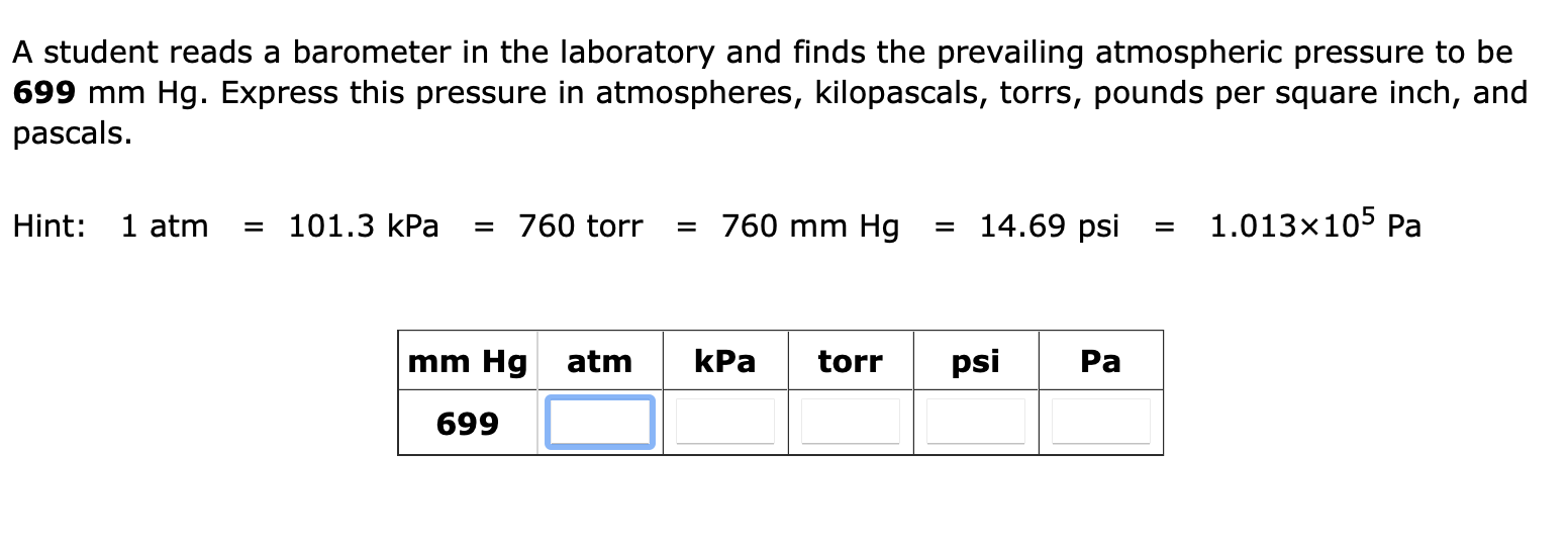 Solved Pressure Units and Conversion Factors Pressure is