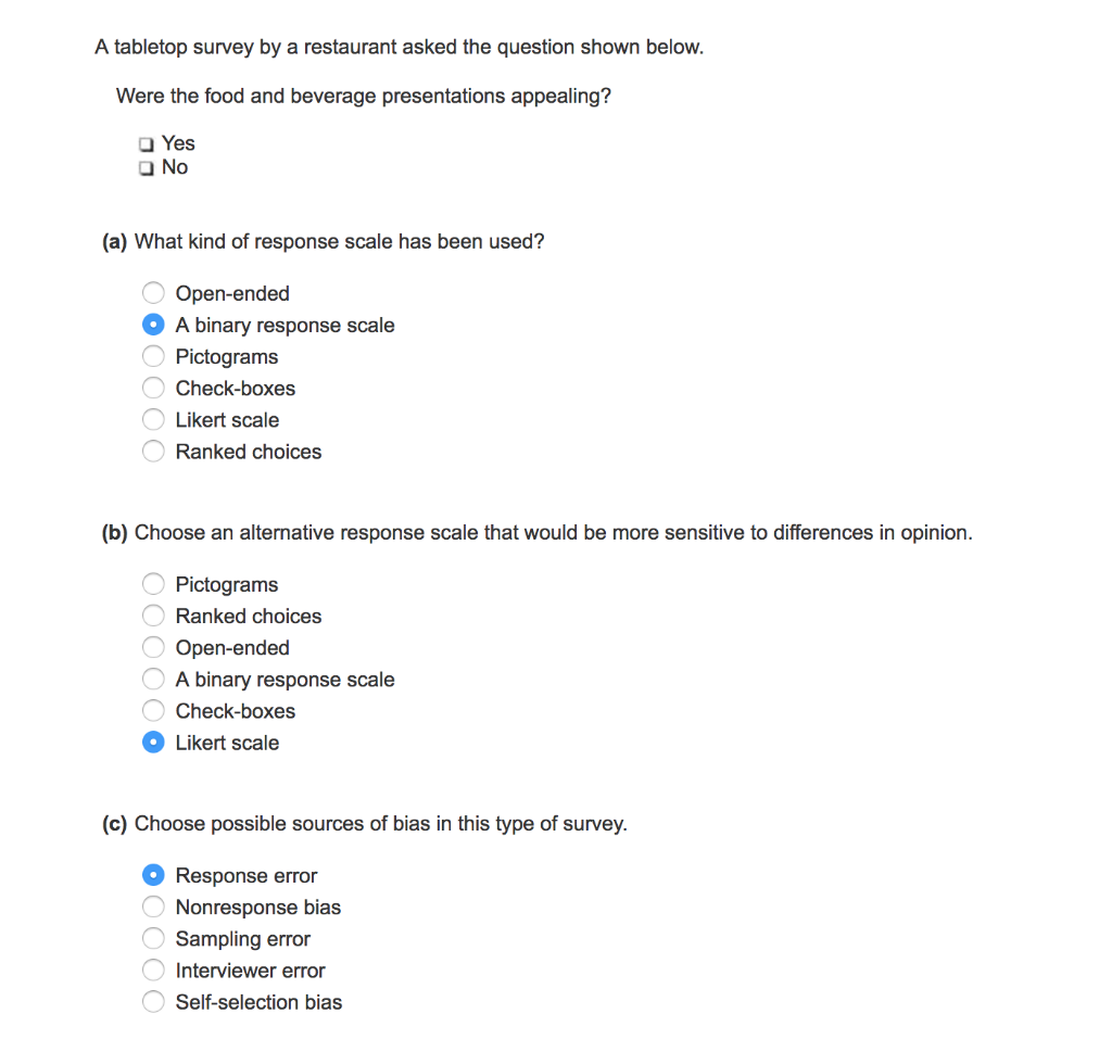 Solved A tabletop survey by a restaurant asked the question