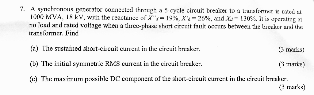 Solved 7. A synchronous generator connected through a | Chegg.com