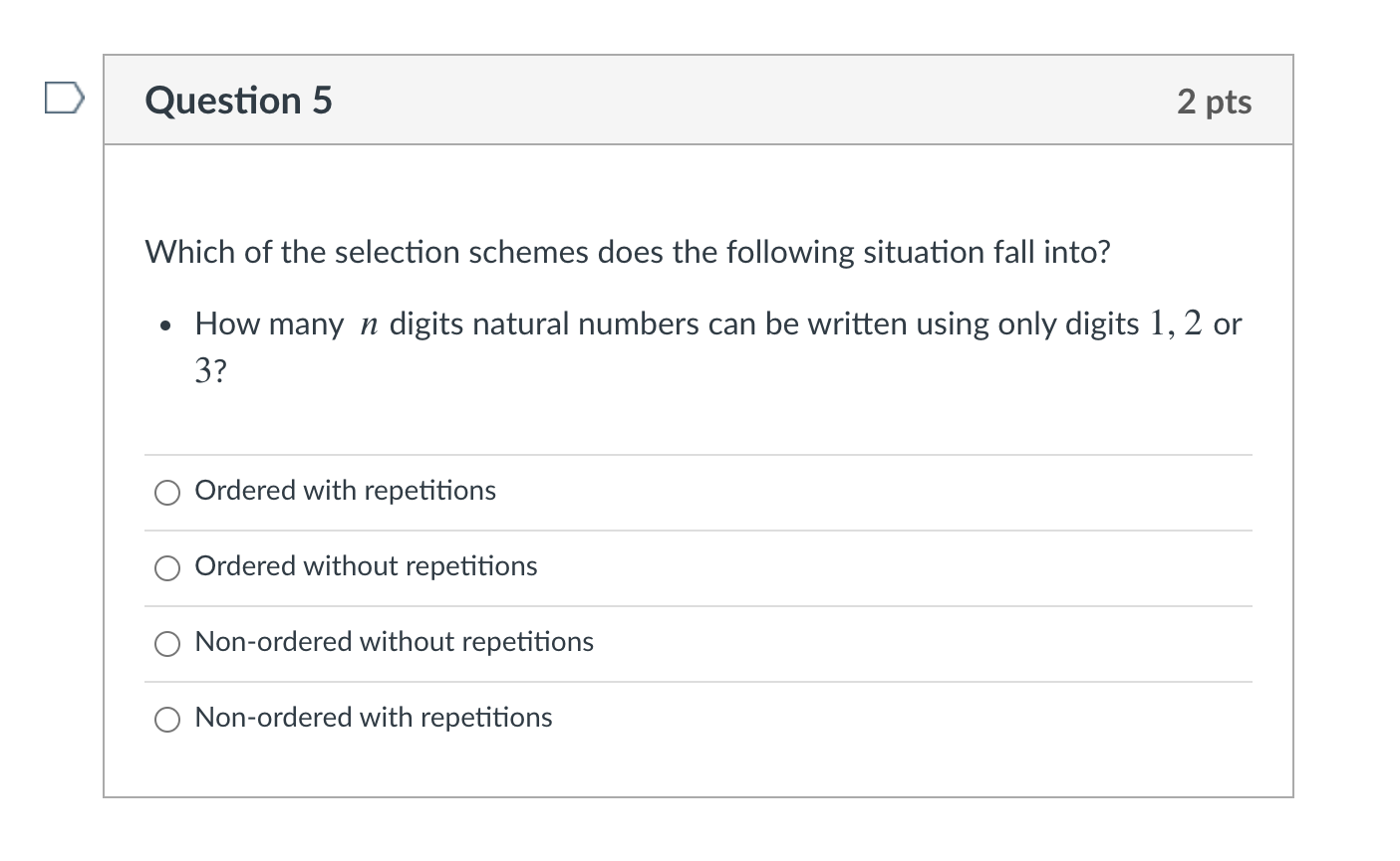 Solved Question 5 2 pts Which of the selection schemes does | Chegg.com