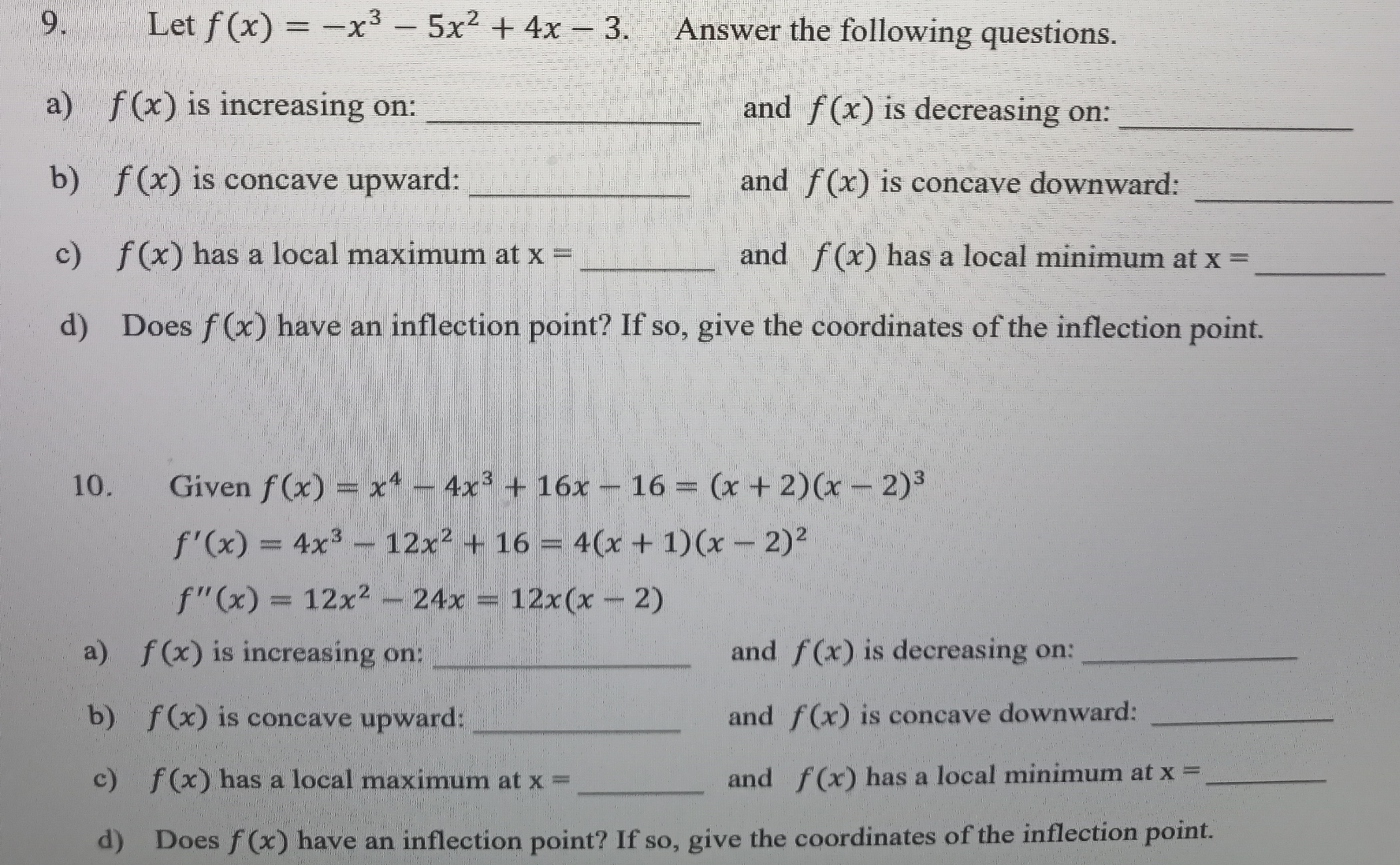 Solved 9 Let F X −x3−5x2 4x−3 Answer The Following