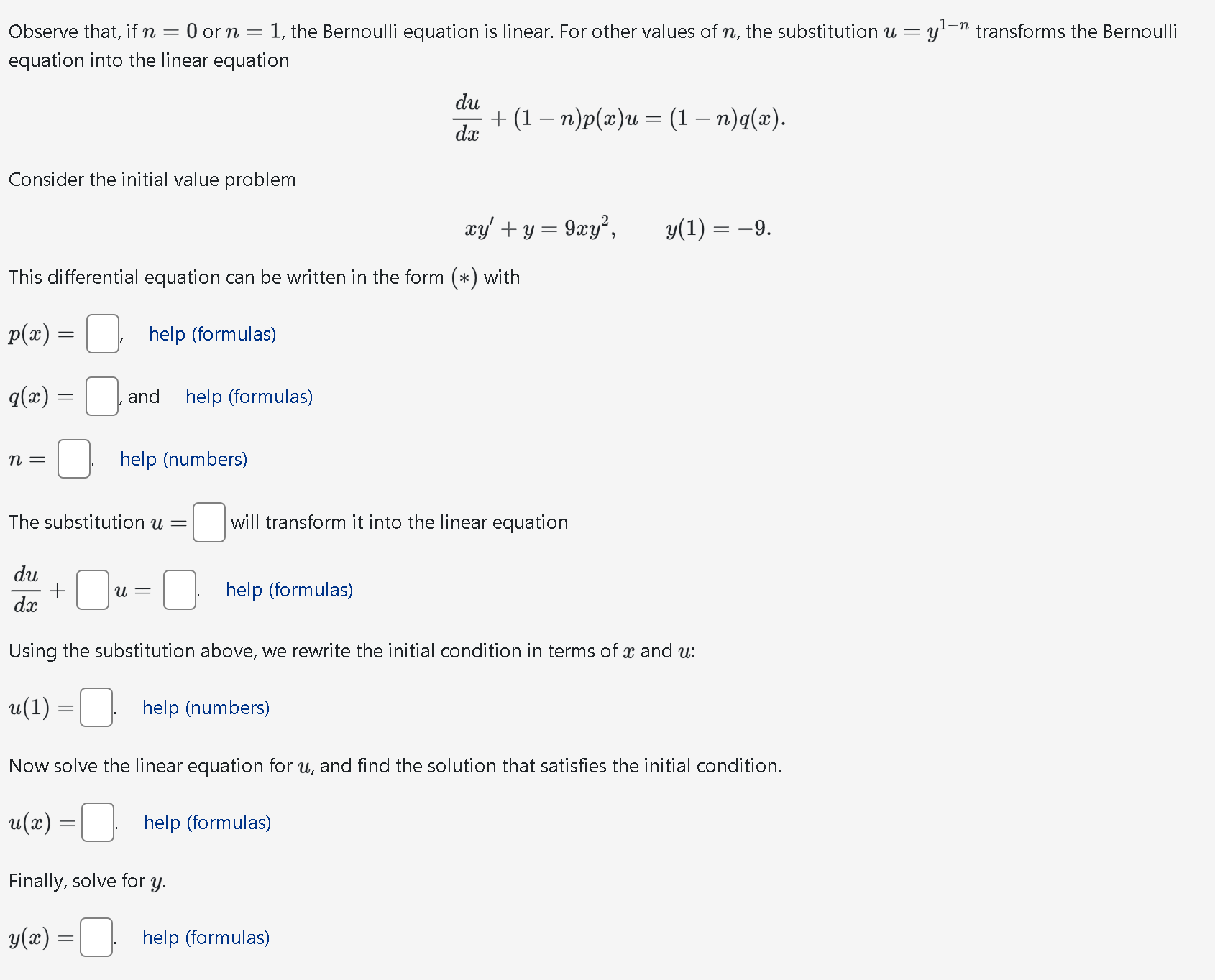 Solved Observe that, if n=0 or n=1, the Bernoulli equation | Chegg.com