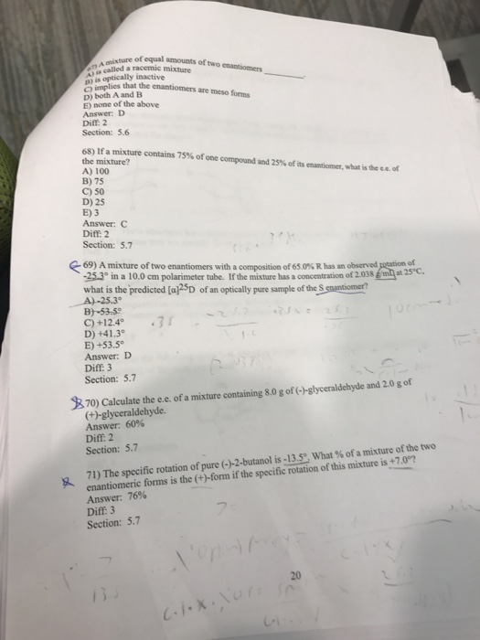 Solved A mixture of equal amounts of two enantiomers_____ | Chegg.com