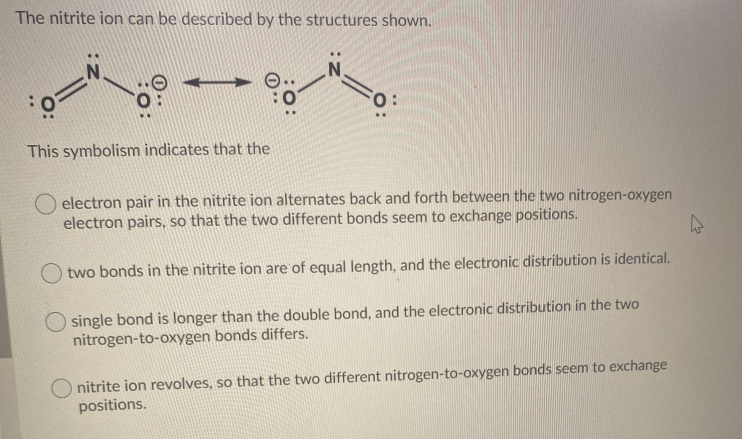 Solved The nitrite ion can be described by the structures | Chegg.com