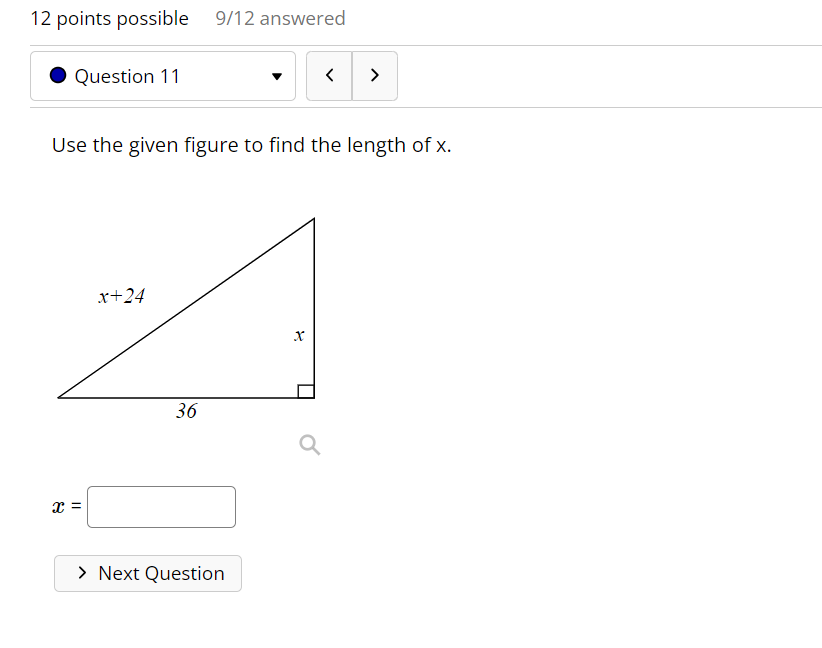 Solved Use the given figure to find the length of x. | Chegg.com