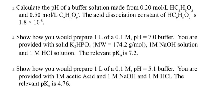 Solved 3.Calculate the pH of a buffer solution made from | Chegg.com