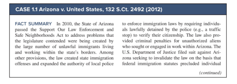 CASE 1.1 Arizona V. United States, 132 S.Ct. 2492 | Chegg.com