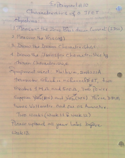 Experiment 10 Characteristics of a JFET julle