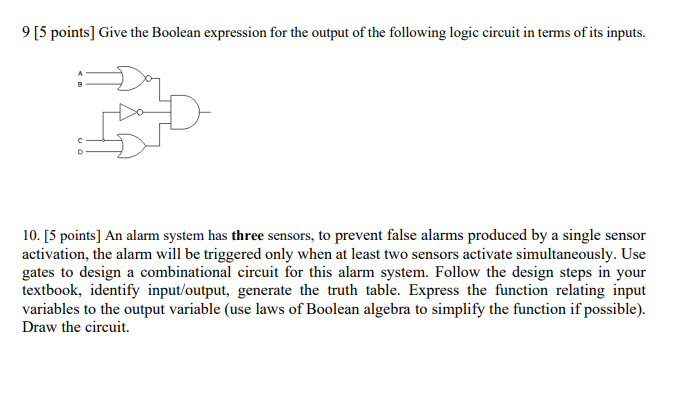 Solved 9 [5 points] Give the Boolean expression for the | Chegg.com