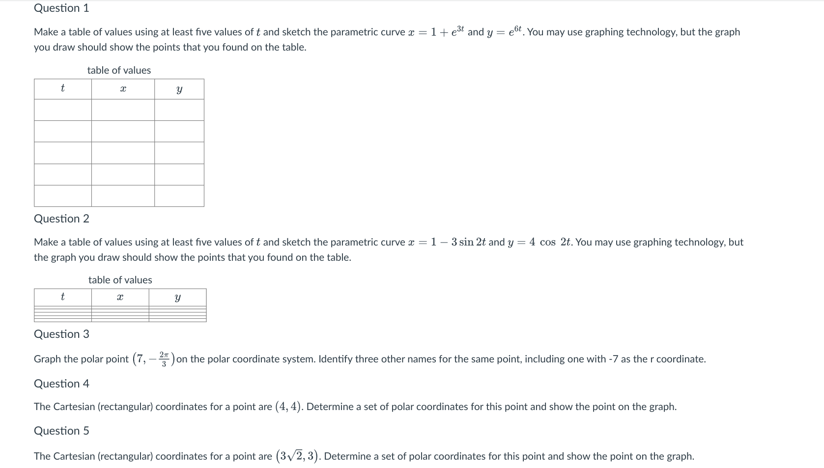 Solved Make a table of values using at least five values of | Chegg.com