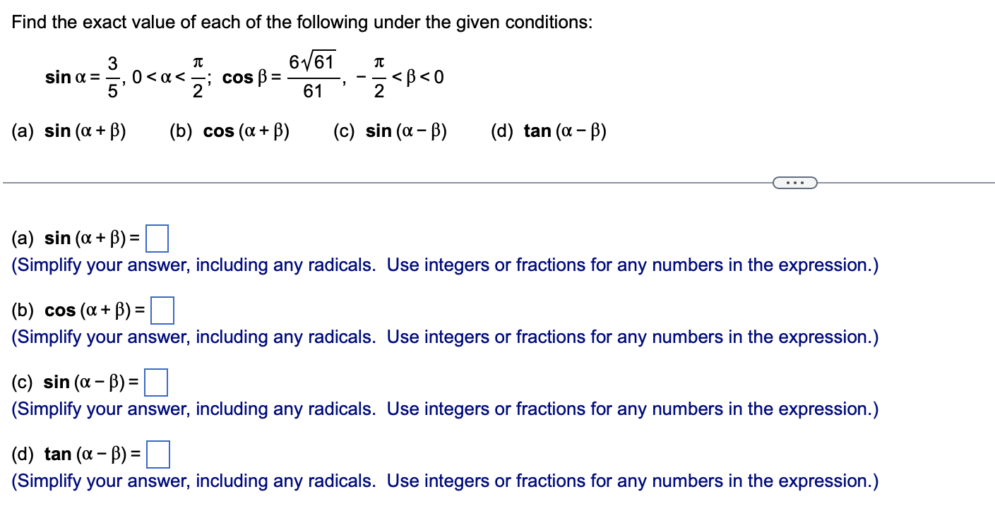 Solved Find the exact value of each of the following under | Chegg.com