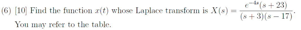 Solved 4s(s+ 23 = (s+3)(s-17) 6) |10 Find the function x(t) | Chegg.com