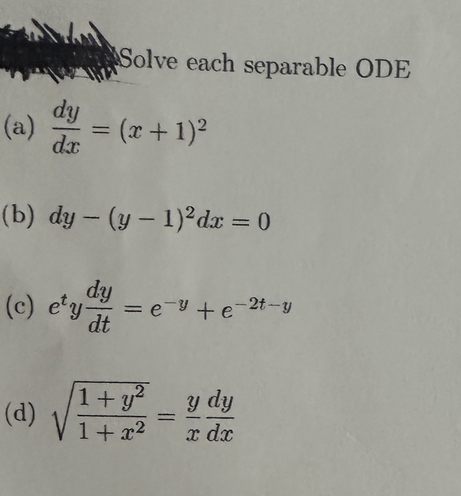 Solved Solve Each Separable Ode A Dxdy X 1 2 B