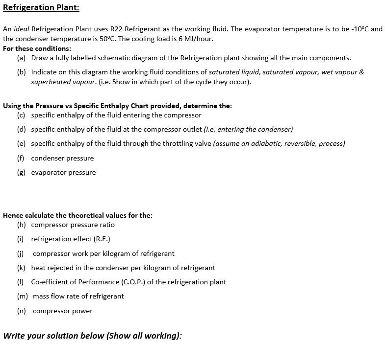 Solved Refrigeration Plant An ideal Refrigeration Plant