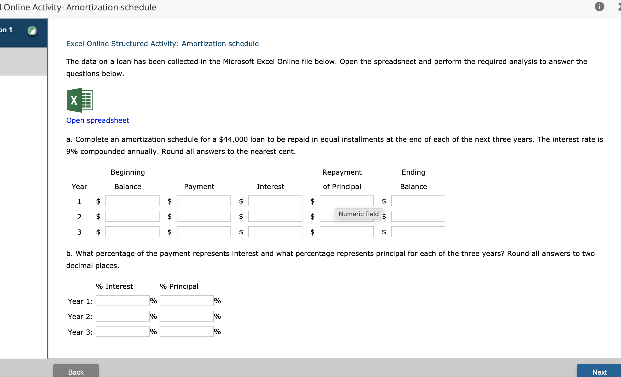 Solved Excel Online Structured Activity: Amortization | Chegg.com