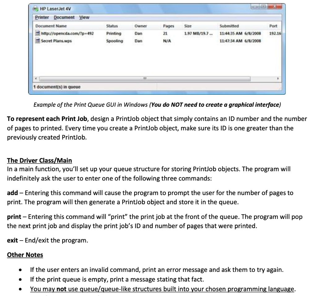 Solved Using C++ , design a program to simulate a printer | Chegg.com