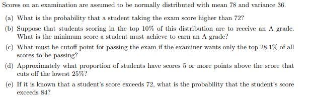 Solved Scores On An Examination Are Assumed To Be Normally | Chegg.com