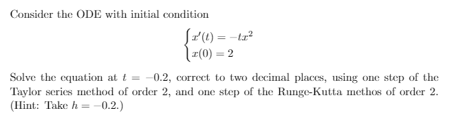Solved Consider the ODE with initial condition ${"(t) = -ta2 | Chegg.com