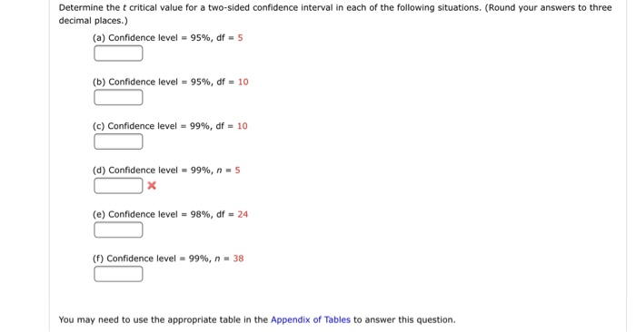 Solved Determine the t critical value for a two-sided | Chegg.com