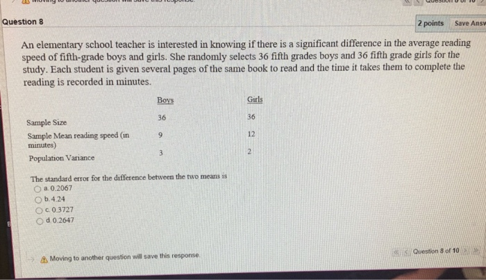 Solved Question 8 2 points Save Answ An elementary school | Chegg.com