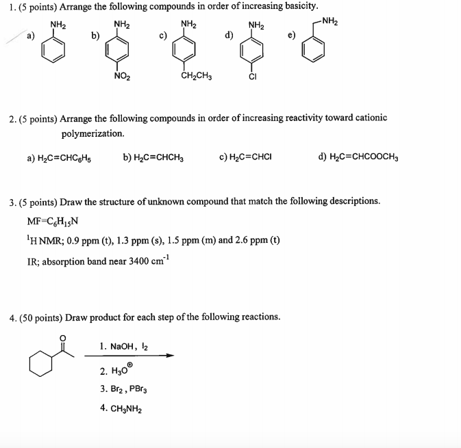 Solved 1. (5 points) Arrange the following compounds in | Chegg.com