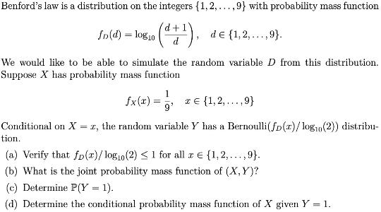 Benford's law is a distribution on the integers | Chegg.com