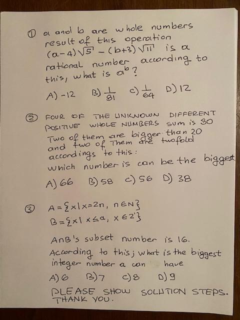 Solved 91 A And B Are Whole Numbers Result Of This Operation | Chegg.com