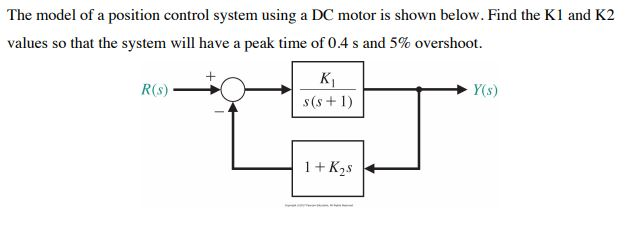 Solved The model of a position control system using a DC | Chegg.com