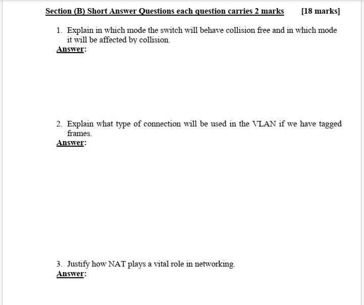 Solved Section (B) Short Answer Questions Each Question | Chegg.com