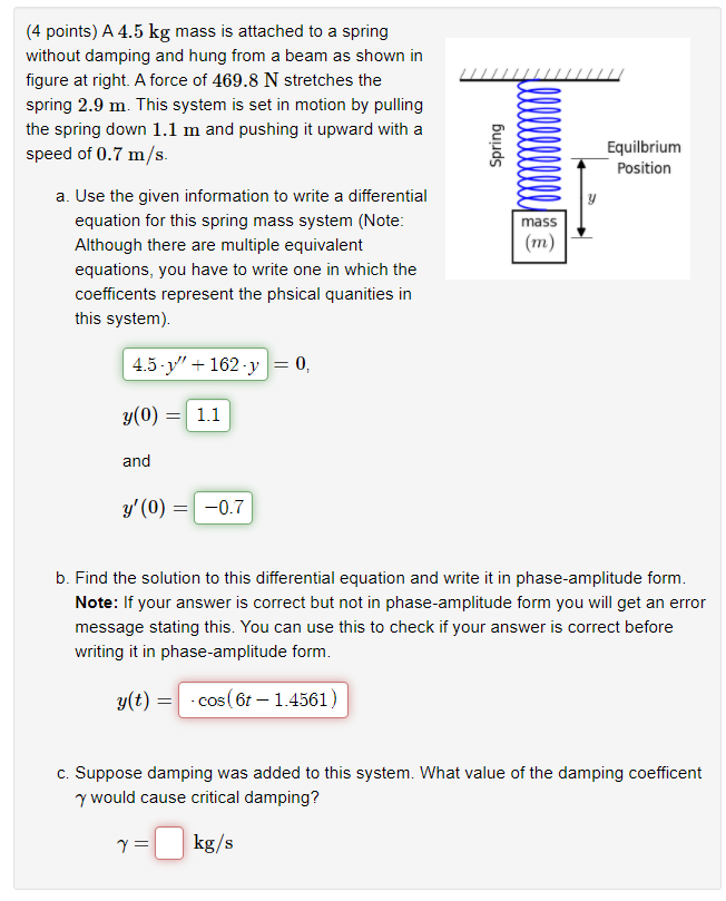 Solved Spring (4 Points) A 4.5 Kg Mass Is Attached To A | Chegg.com