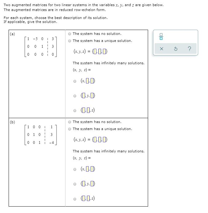 Solved Two augmented matrices for two linear systems in the | Chegg.com
