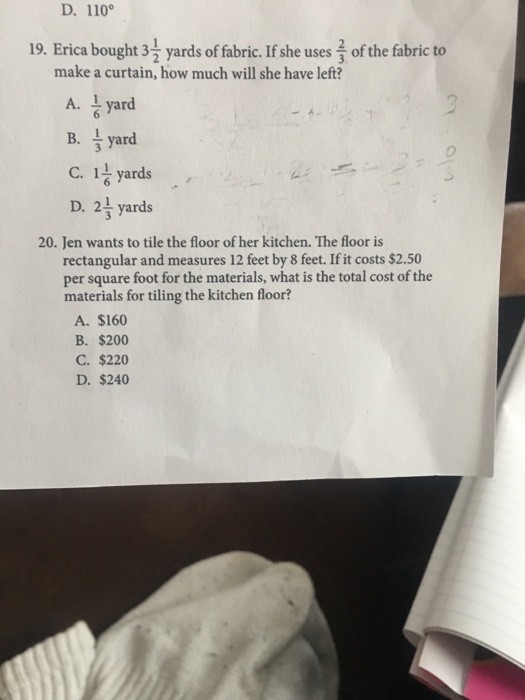 Solved D. 110 19. Erica bought 37 yards of fabric. If she