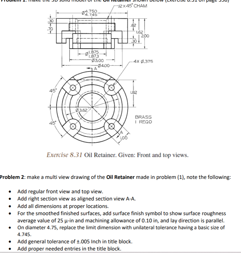 Solved please make a 3-d solid model using SolidWorks for | Chegg.com