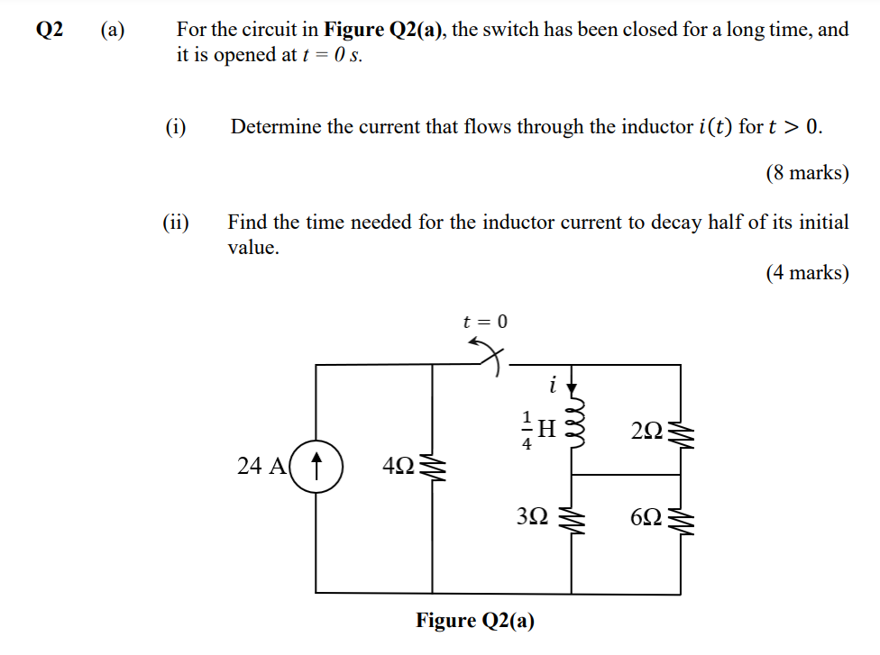 Solved Q2 (a) For the circuit in Figure Q2(a), the switch | Chegg.com