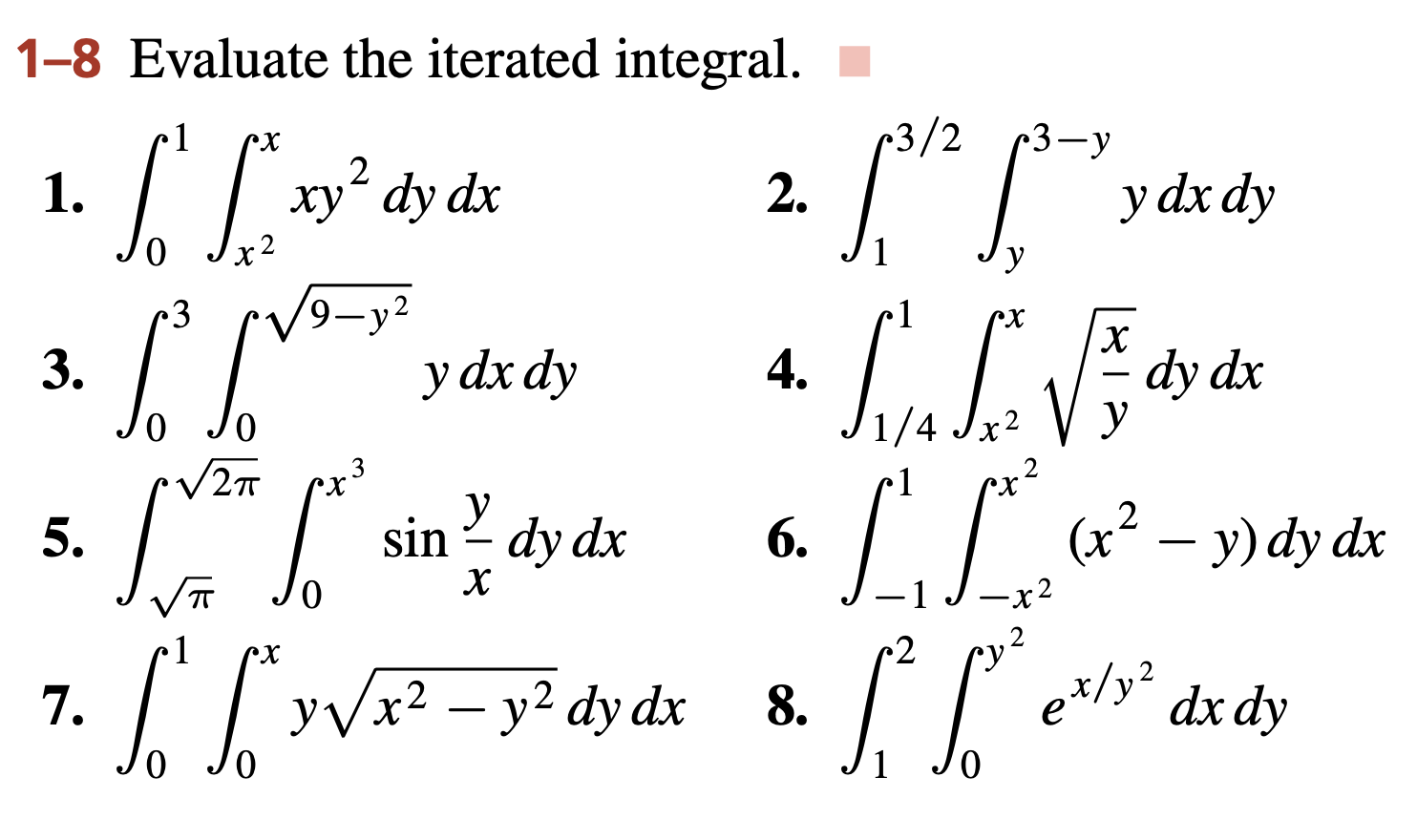 Solved 1-8 Evaluate the iterated integral. -3-y y dx dy 2. | Chegg.com
