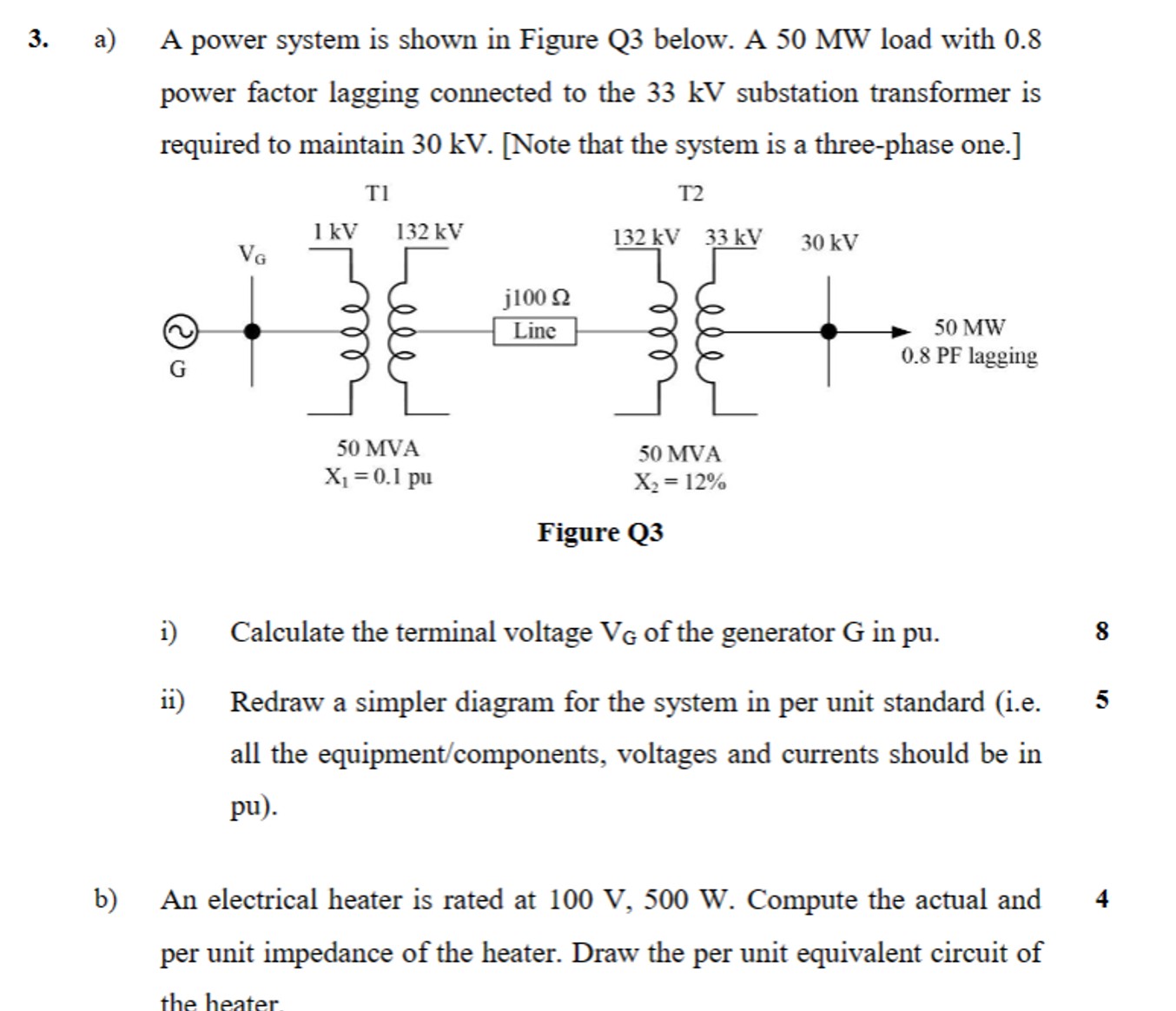 Solved a) ﻿A power system is shown in Figure Q3 ﻿below. A | Chegg.com