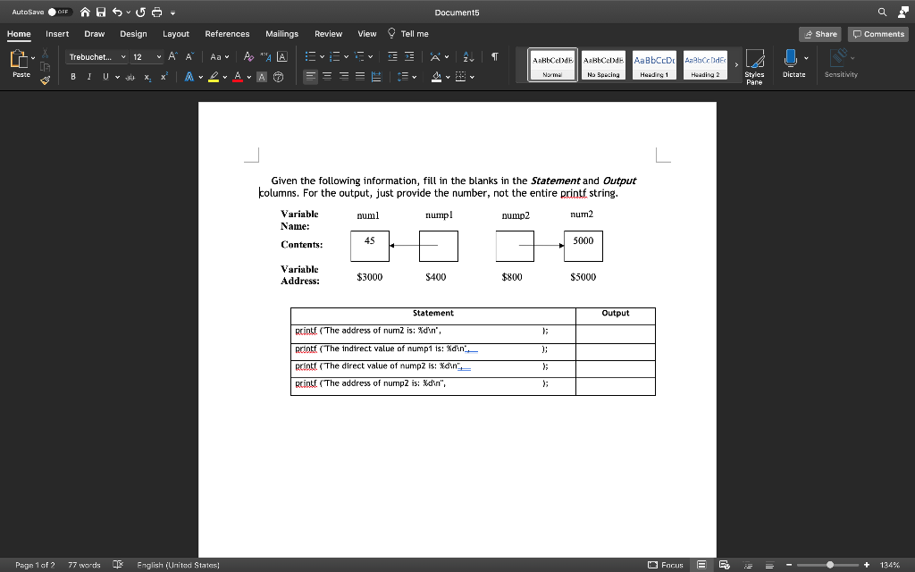 Solved AutoSave OFF OFF A SU Documents a Home Insert Draw | Chegg.com