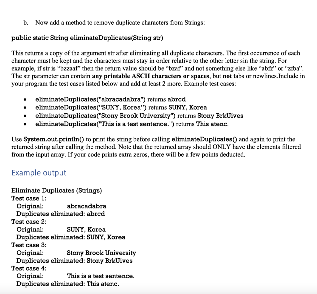 Solved B. Now Add A Method To Remove Duplicate Characters | Chegg.com