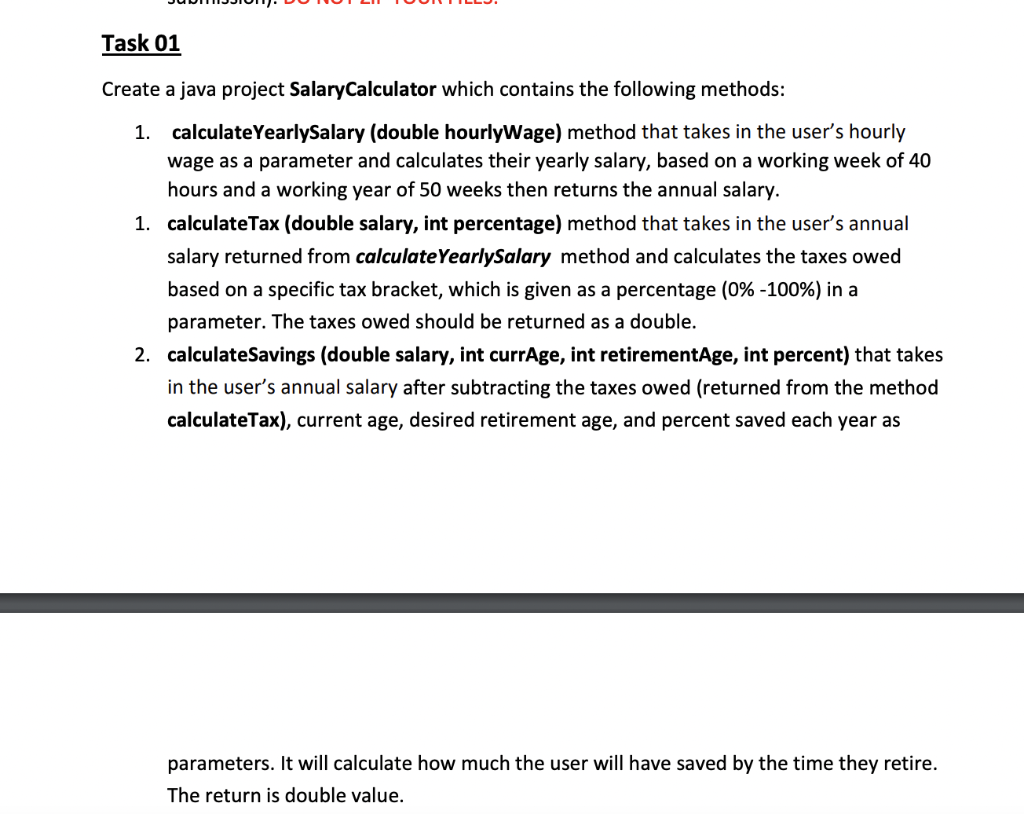 Solved Task 01 Create a java project SalaryCalculator which | Chegg.com