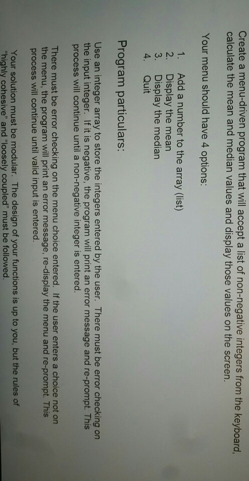 Solved Create a menu-driven program that will accept a list | Chegg.com