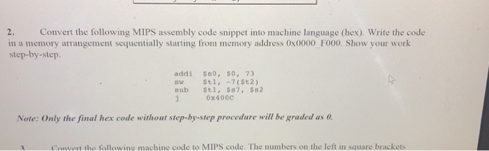 2. Convert the following MIPS assembly code snippet | Chegg.com