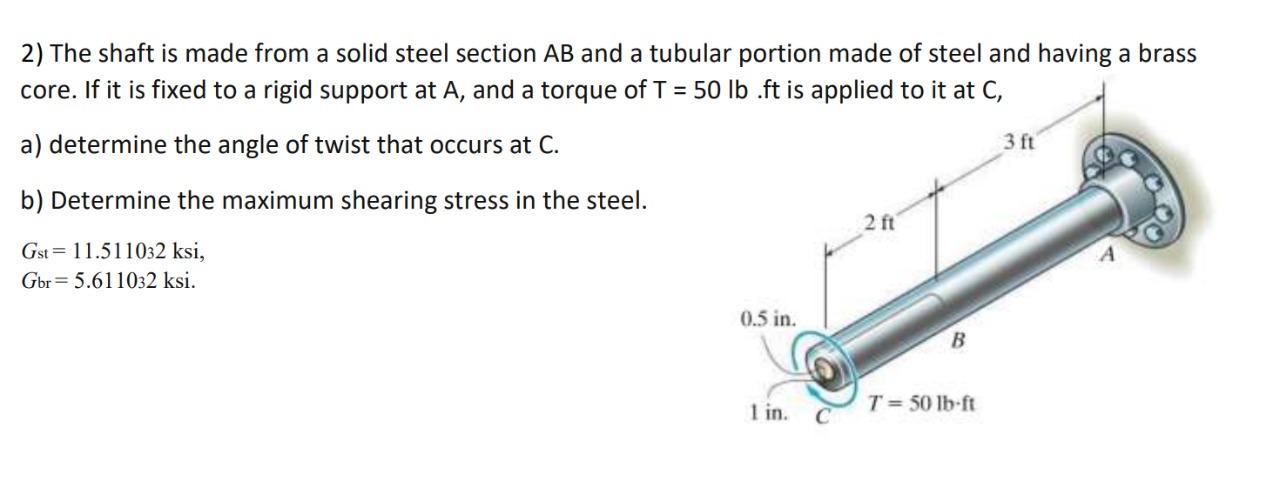 Solved 2) The shaft is made from a solid steel section AB | Chegg.com