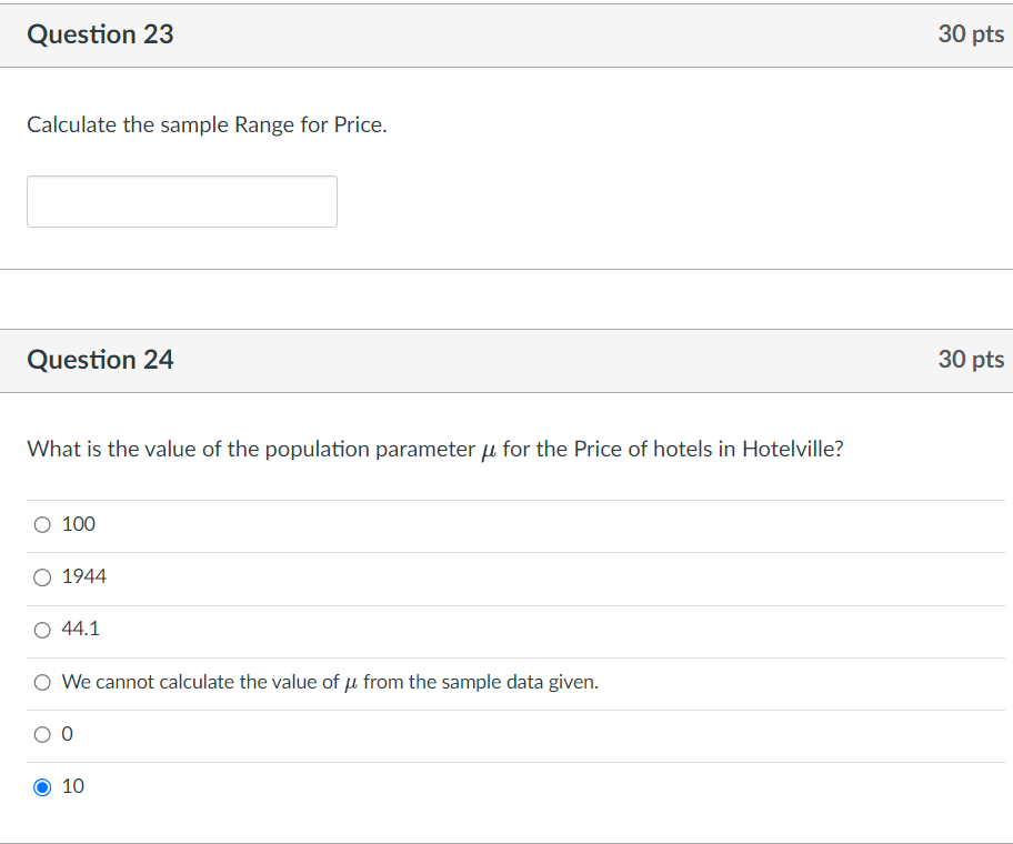 Solved Calculate the sample Range for Price. Question 24 | Chegg.com