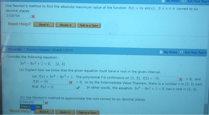 Solved My Notes Ask Your Teach Use Newtons Method To Find