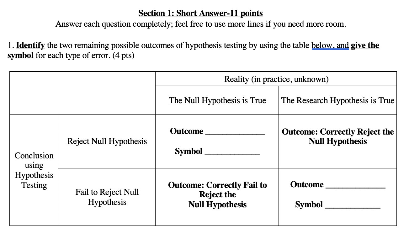 Solved Section 1: Short Answer-11 points Answer each | Chegg.com
