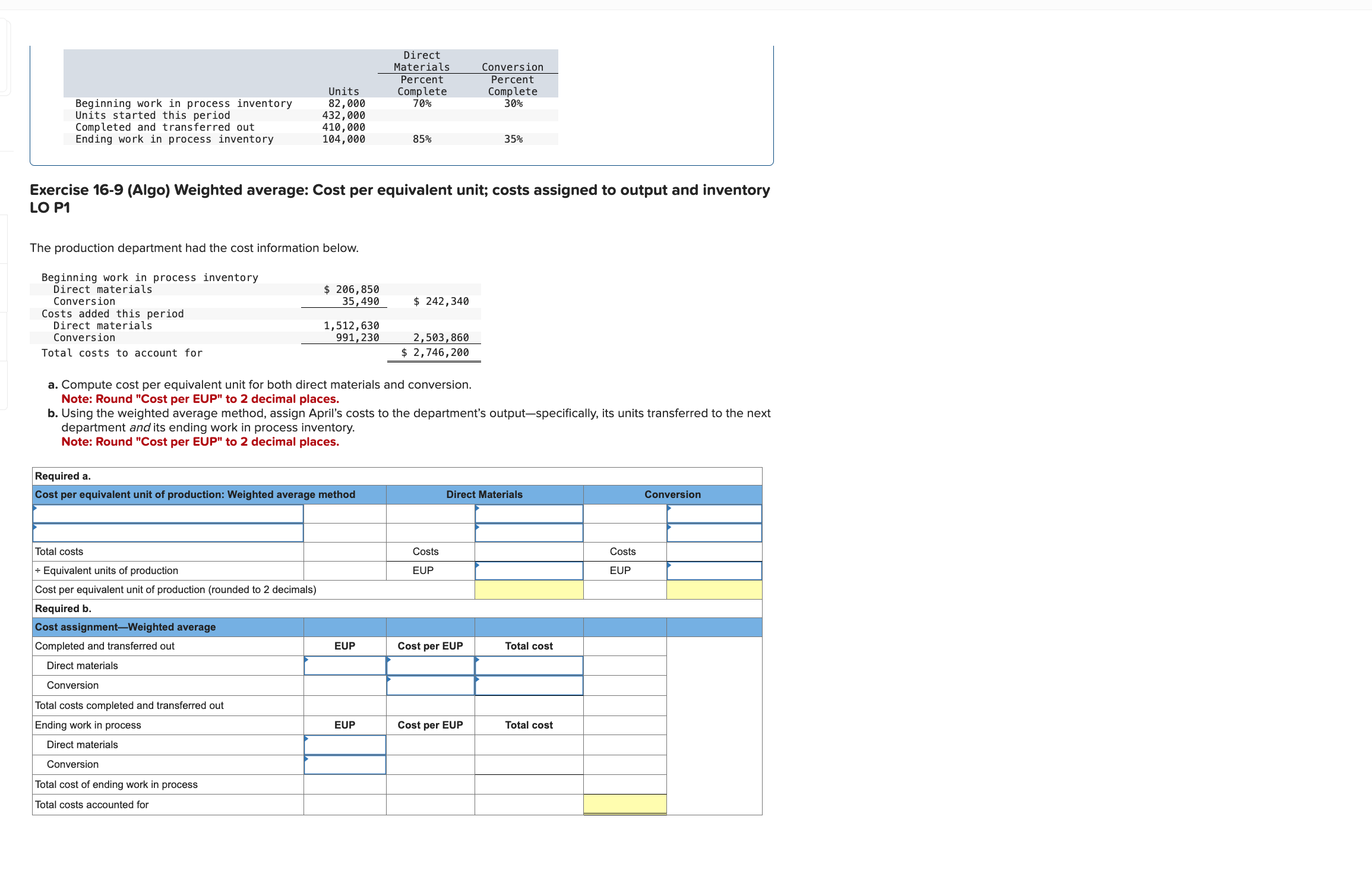 Solved Exercise 16 9 Algo Weighted Average Cost Per 2606